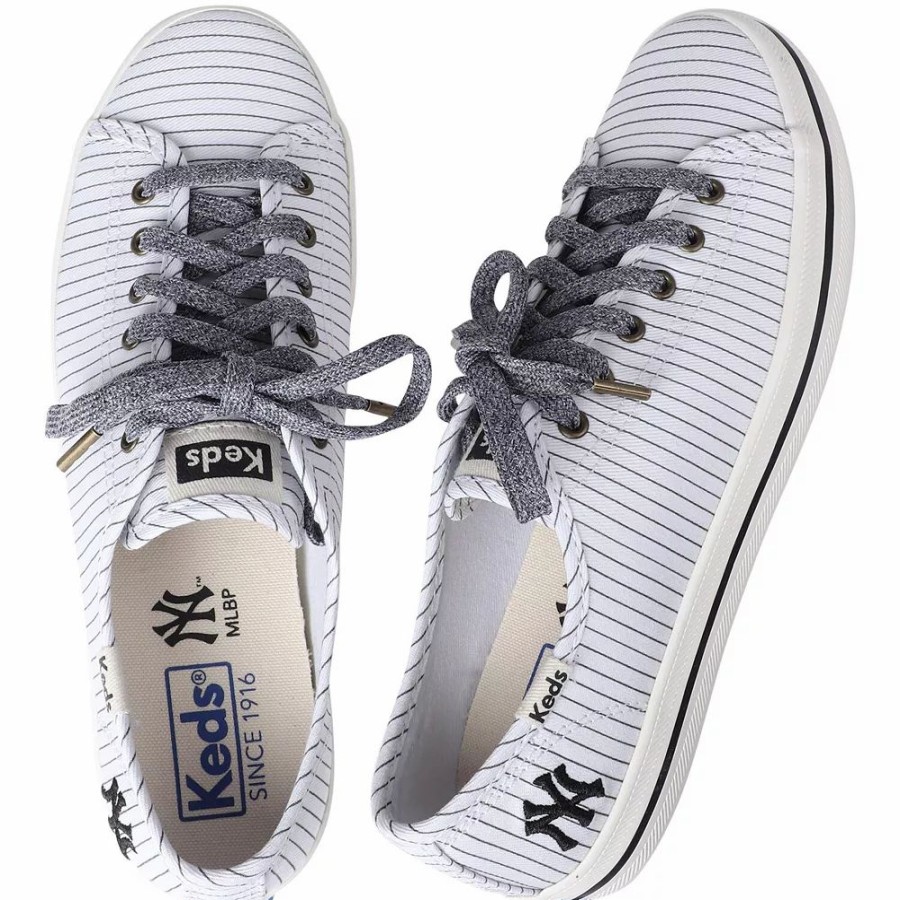 Womens * | Women'S Keds White New York Yankees Kickstart Pinstripe Sneakers