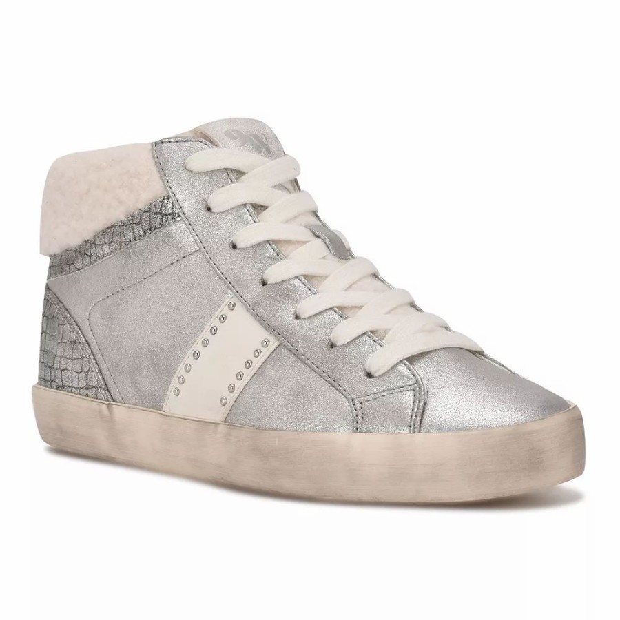 Womens * | Nine West Stunnah Women'S High-Top Sneakers Silver Multi