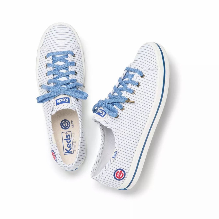 Womens * | Women'S Keds White Chicago Cubs Kickstart Pinstripe Sneakers