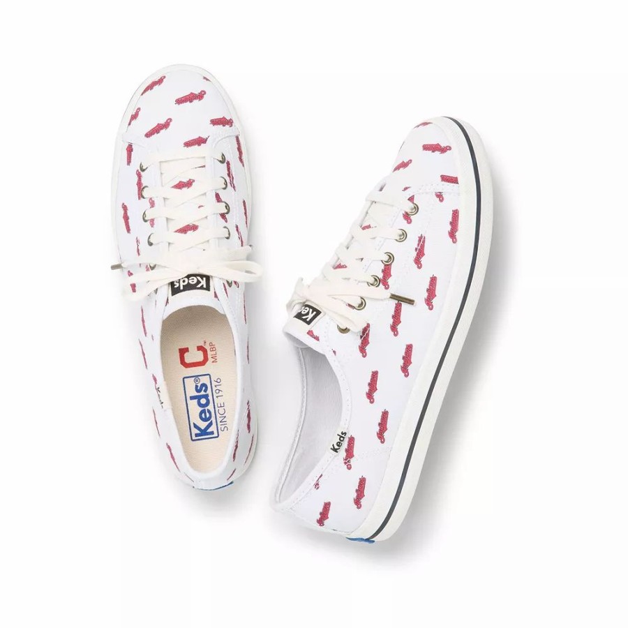 Womens * | Women'S Keds White Cleveland Indians Kickstart Repeat Logo Sneakers