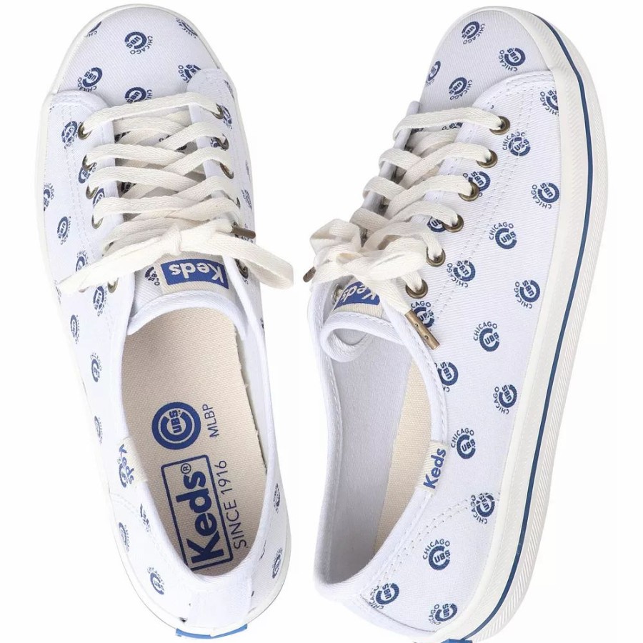 Womens * | Women'S Keds White Chicago Cubs Kickstart Repeat Logo Sneakers