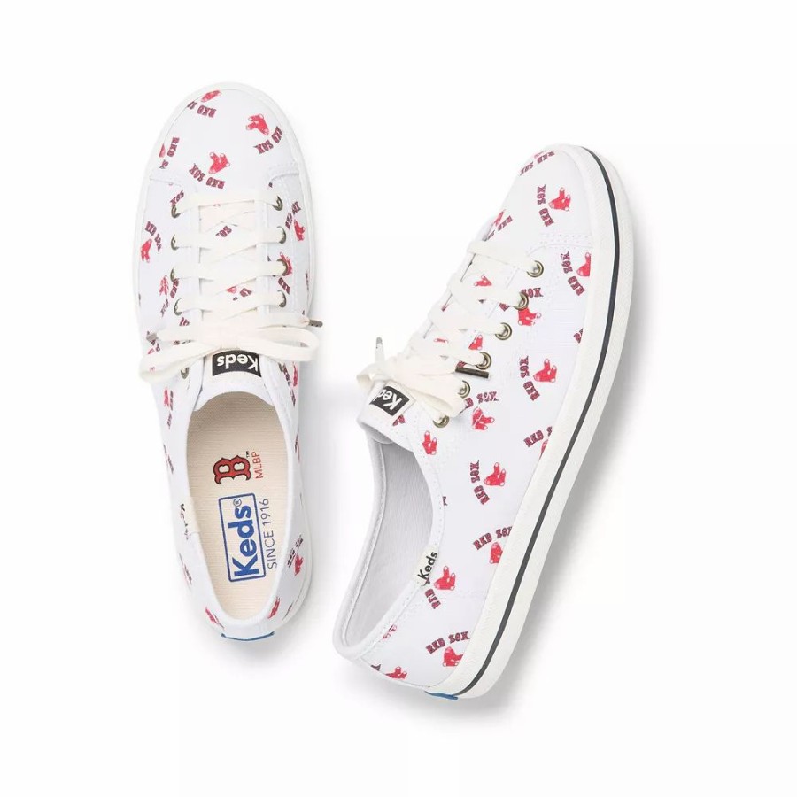 Womens * | Women'S Keds White Boston Red Sox Kickstart Repeat Logo Sneakers